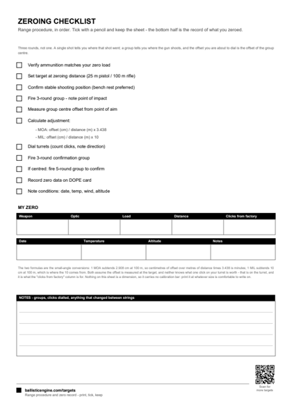 Preview of the Zeroing Checklist sheet